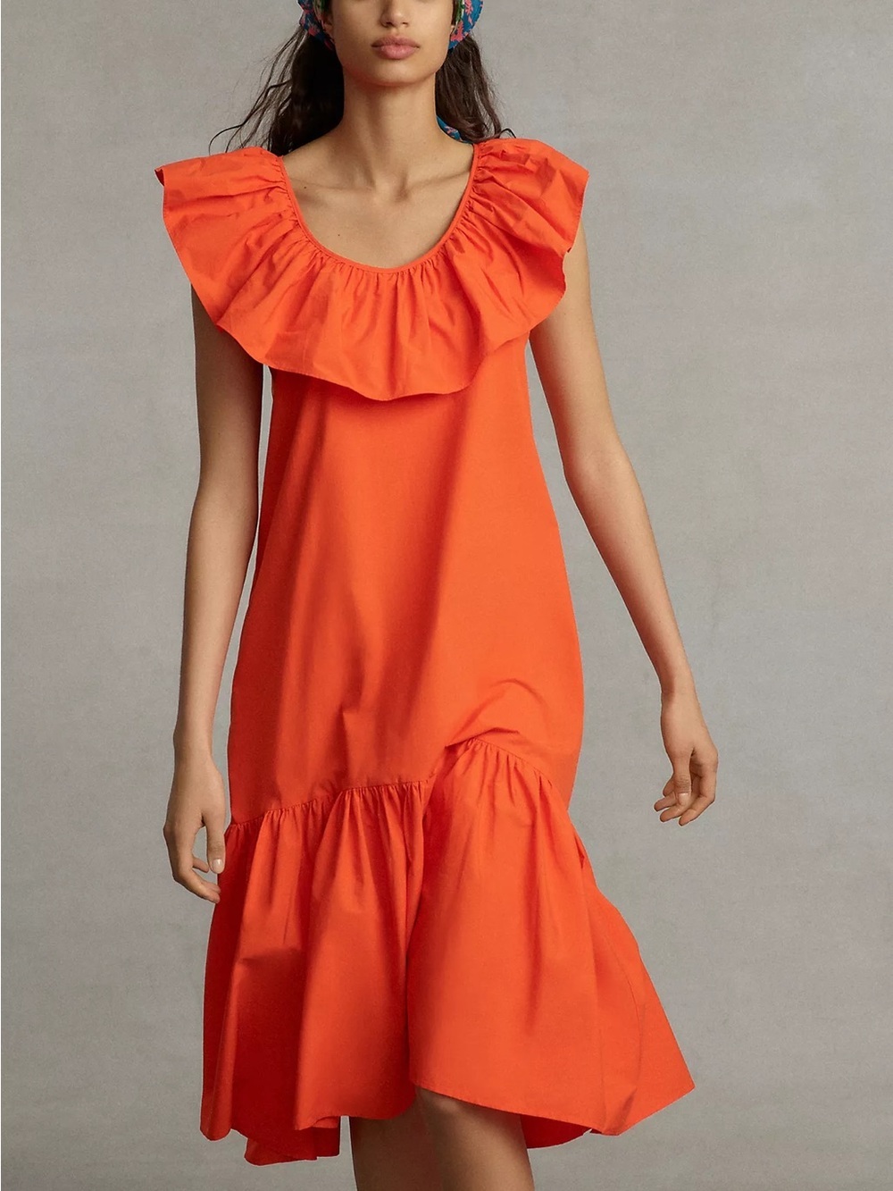 WHIT TWO Flouncy Ruffled Maxi Dress orange XS cotton